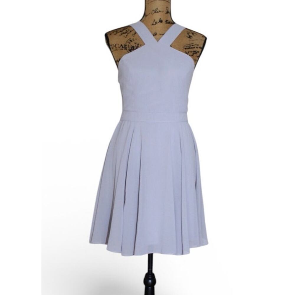 Lulus Gray Crepe Fit & Flare Sleeveless Halter Knee Length Dress Women’s M